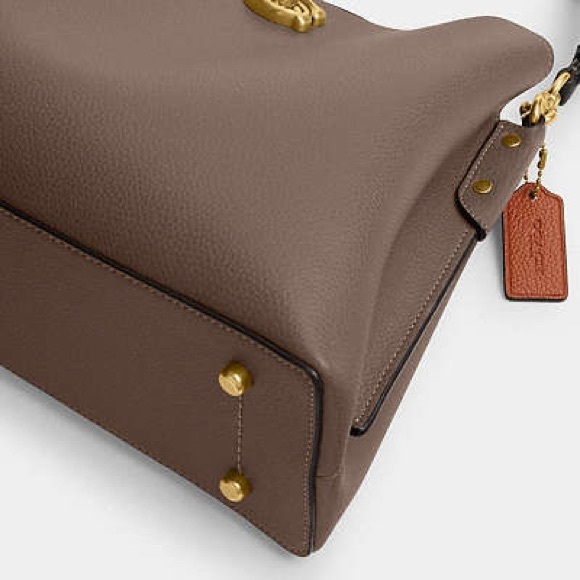 COACH•willow stone grey/black pebble leather bucket shoulder crossbody bag NWT - Picture 8 of 10